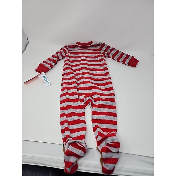 Carter's Just One You 9 Month Unisex Reindeer Striped Fleece Footed Pajama New - Picture 10 of 11